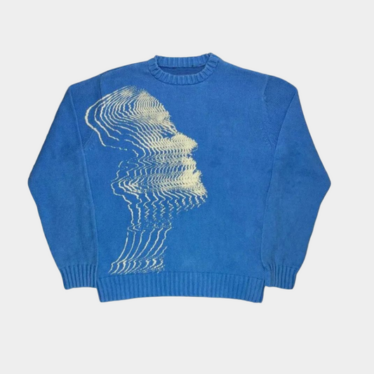 'Vibrations' Graphic Knitted Sweater - Ocean Blue